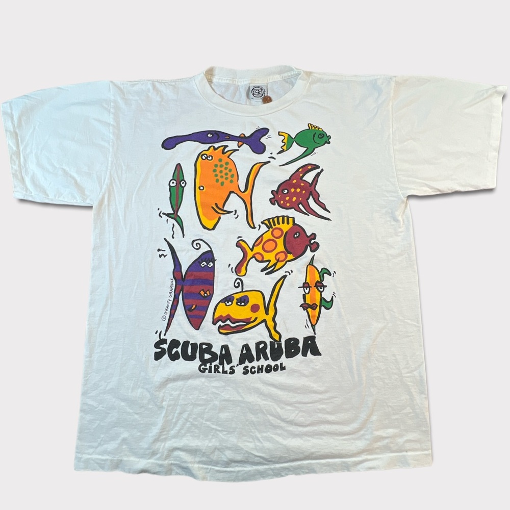 VTG S/S Gravity Graphics Scuba Aruba Fish Animal Print Graphic T-shirt Size-XL